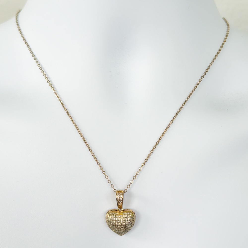 Gold pavé sparkle stone heart pendant adjustable 18.5-20.5” necklace
